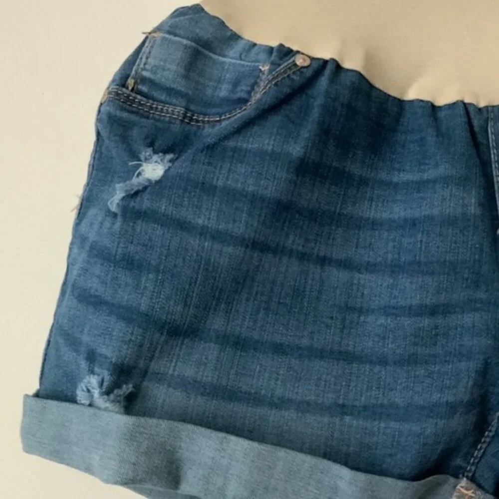Blue Savvy Maternity Distressed Full Panel Shorts XL